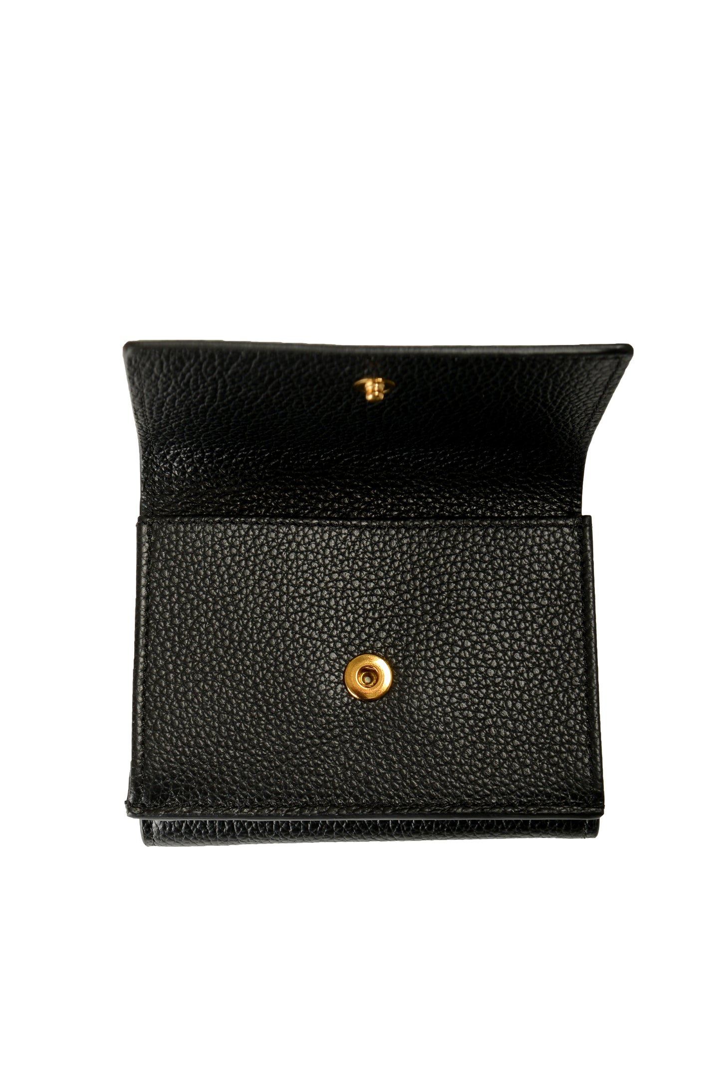 Versace Black 100% Textured Leather Gold V-Logo Compact Trifold Wallet