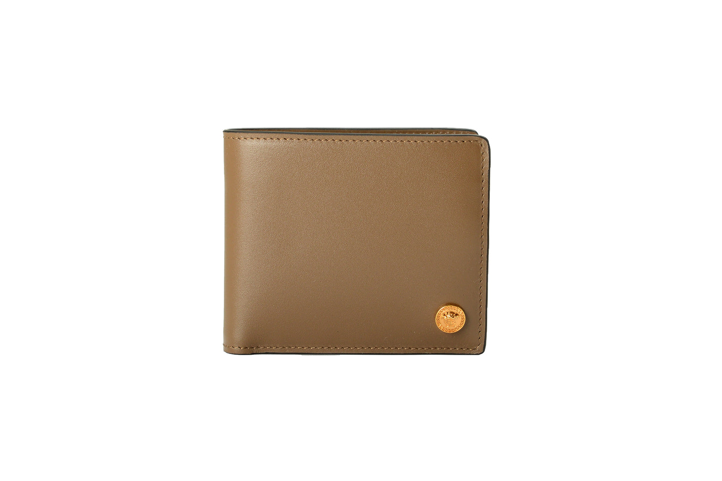 Versace Chestnut 100% Leather Gold Medusa Head Bifold Wallet W/Coin Pocket