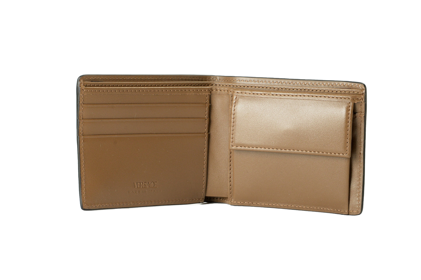 Versace Chestnut 100% Leather Gold Medusa Head Bifold Wallet W/Coin Pocket
