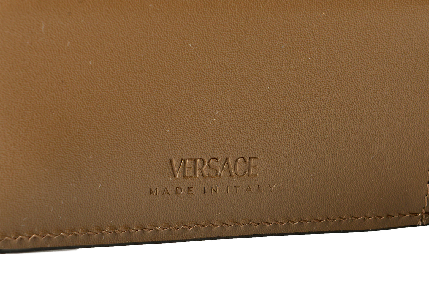 Versace Chestnut 100% Leather Gold Medusa Head Bifold Wallet W/Coin Pocket