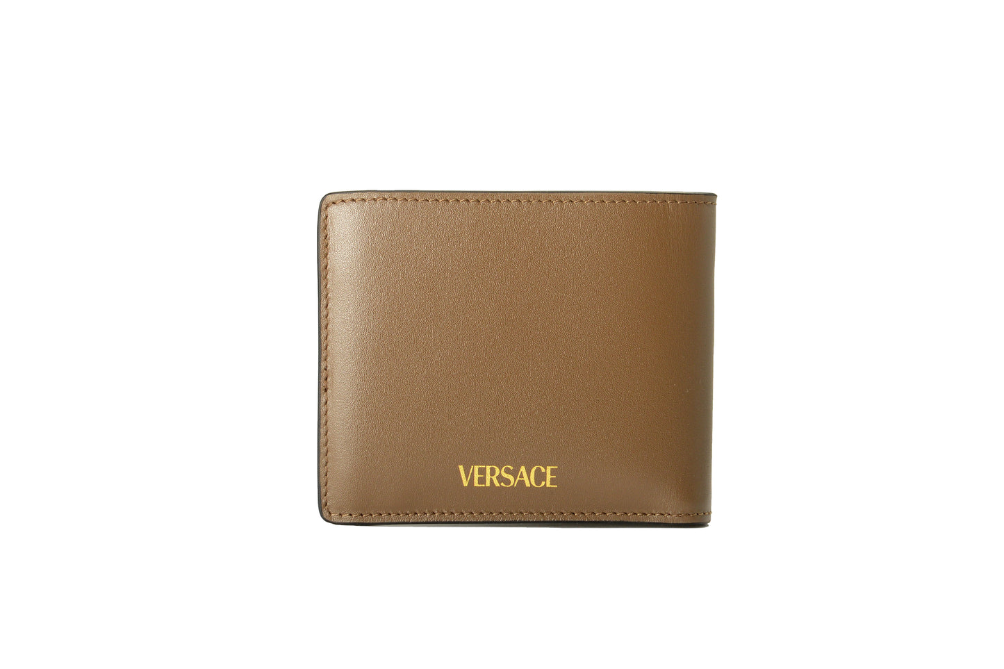 Versace Chestnut 100% Leather Gold Medusa Head Bifold Wallet W/Coin Pocket