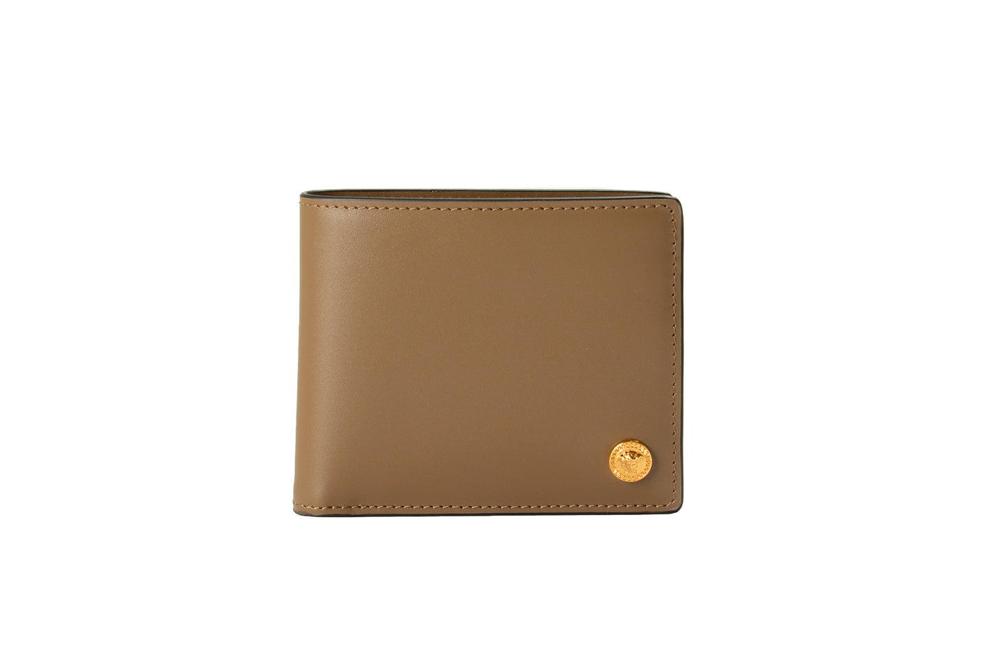 Versace Chestnut 100% Leather Gold Medusa Head Bifold Wallet