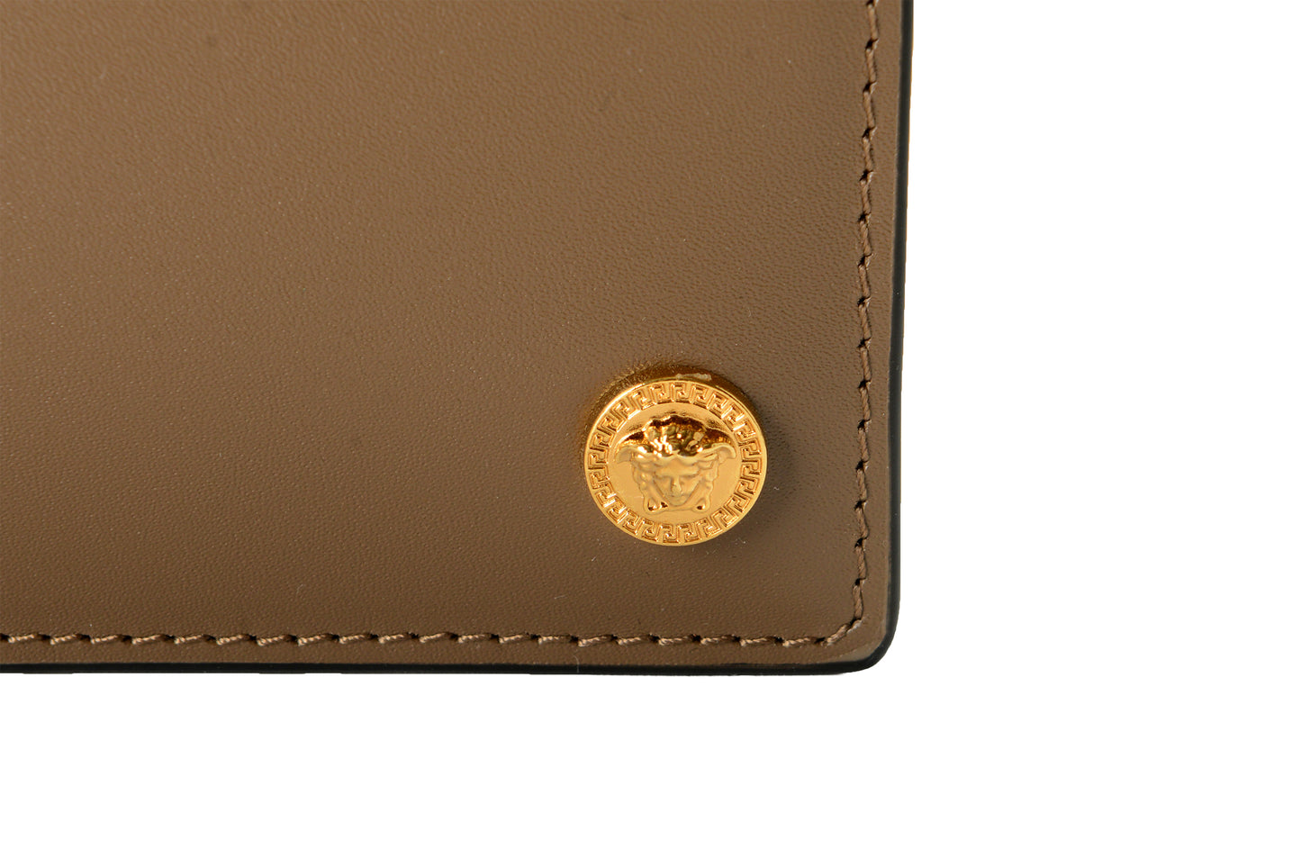 Versace Chestnut 100% Leather Gold Medusa Head Bifold Wallet