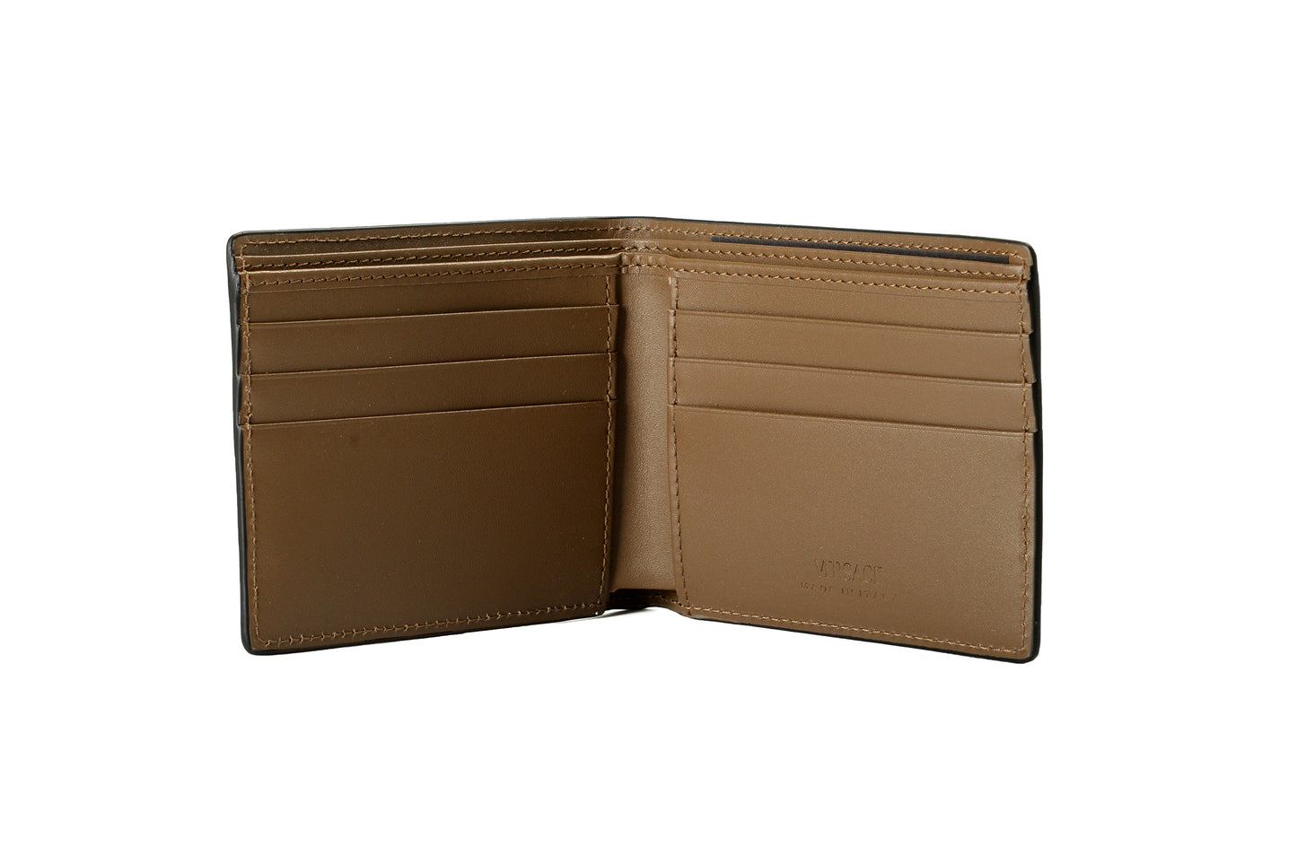 Versace Chestnut 100% Leather Gold Medusa Head Bifold Wallet