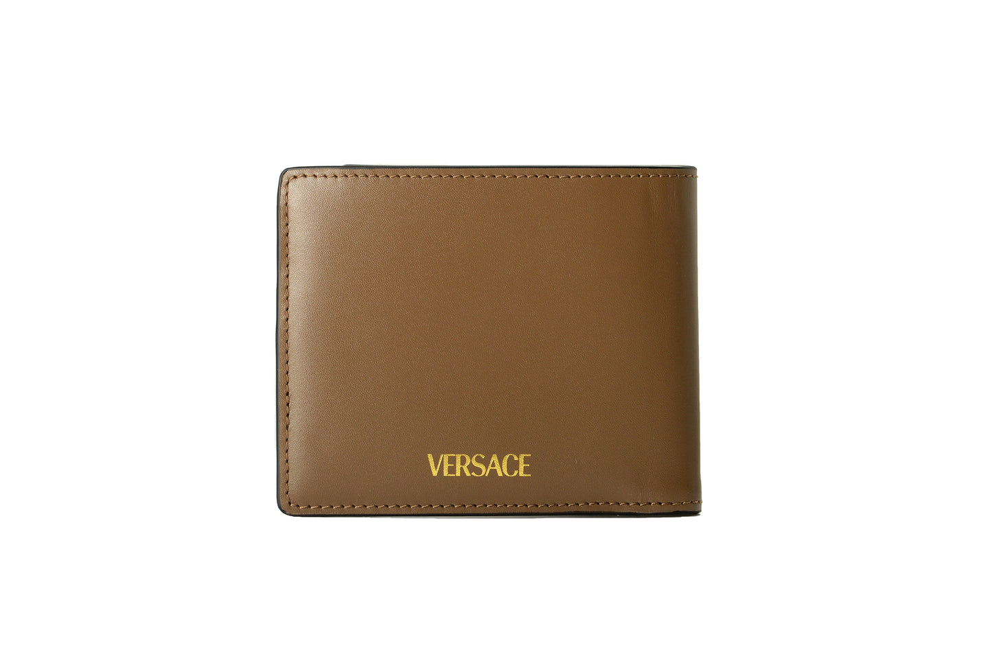 Versace Chestnut 100% Leather Gold Medusa Head Bifold Wallet