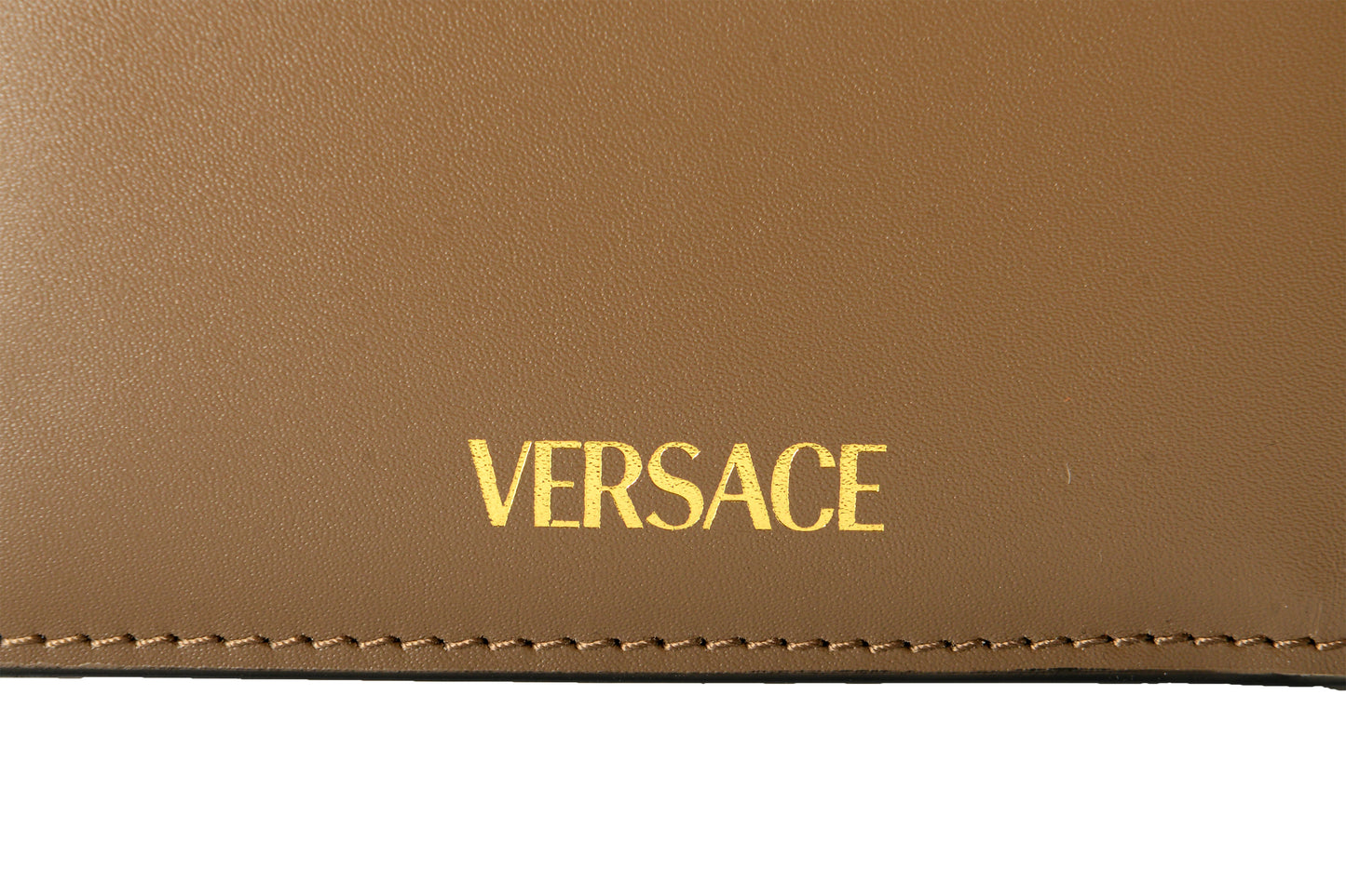 Versace Chestnut 100% Leather Gold Medusa Head Bifold Wallet