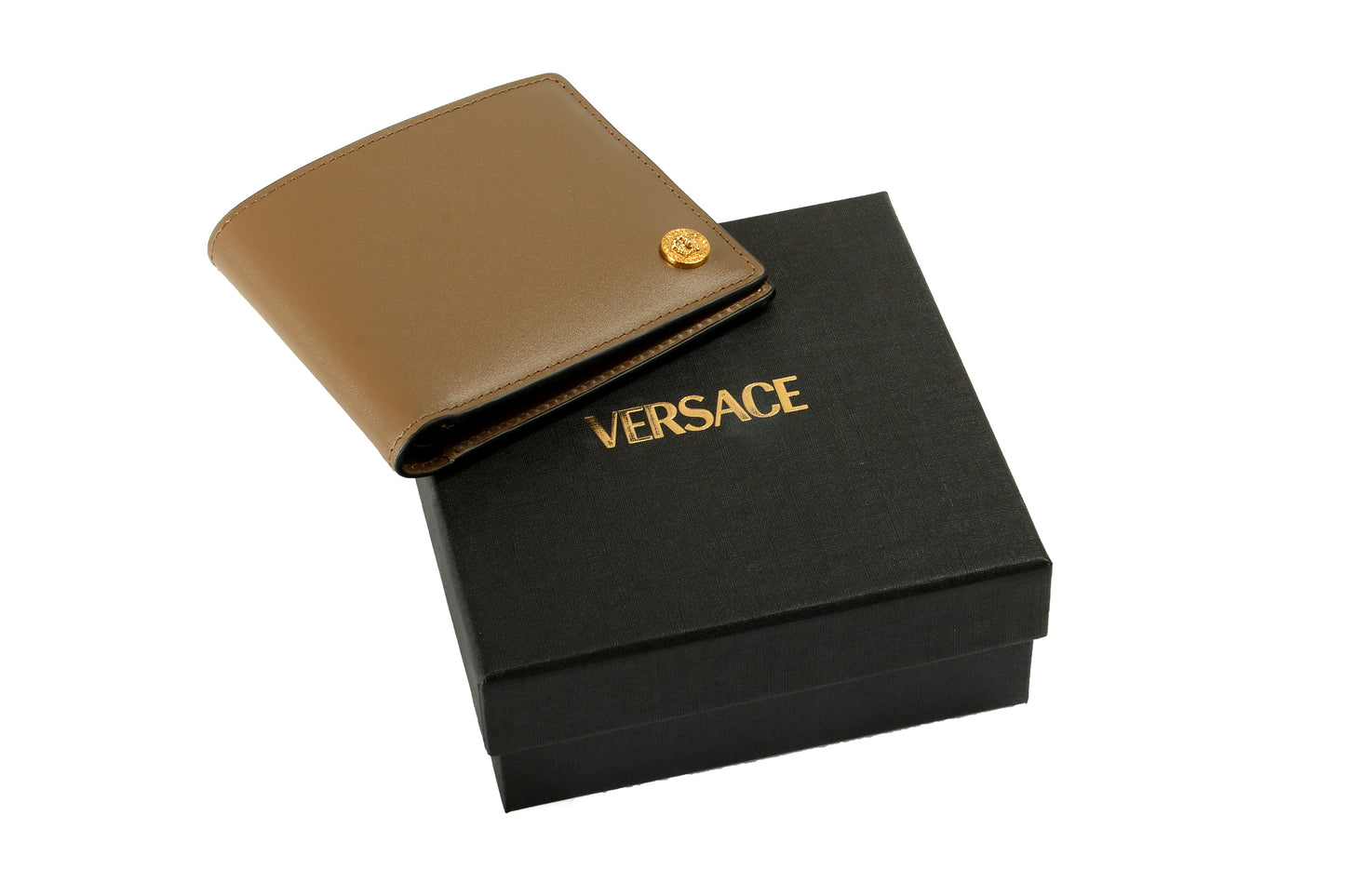 Versace Chestnut 100% Leather Gold Medusa Head Bifold Wallet