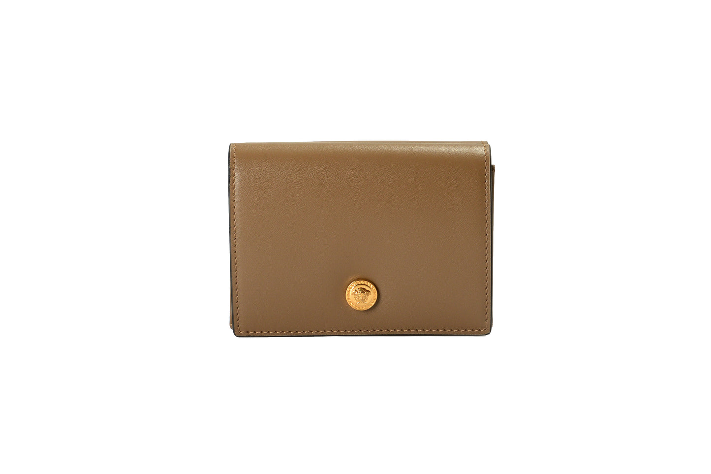 Versace Chestnut 100% Leather Gold Medusa Head Trifold Wallet