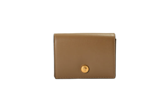 Versace Chestnut 100% Leather Gold Medusa Head Trifold Wallet