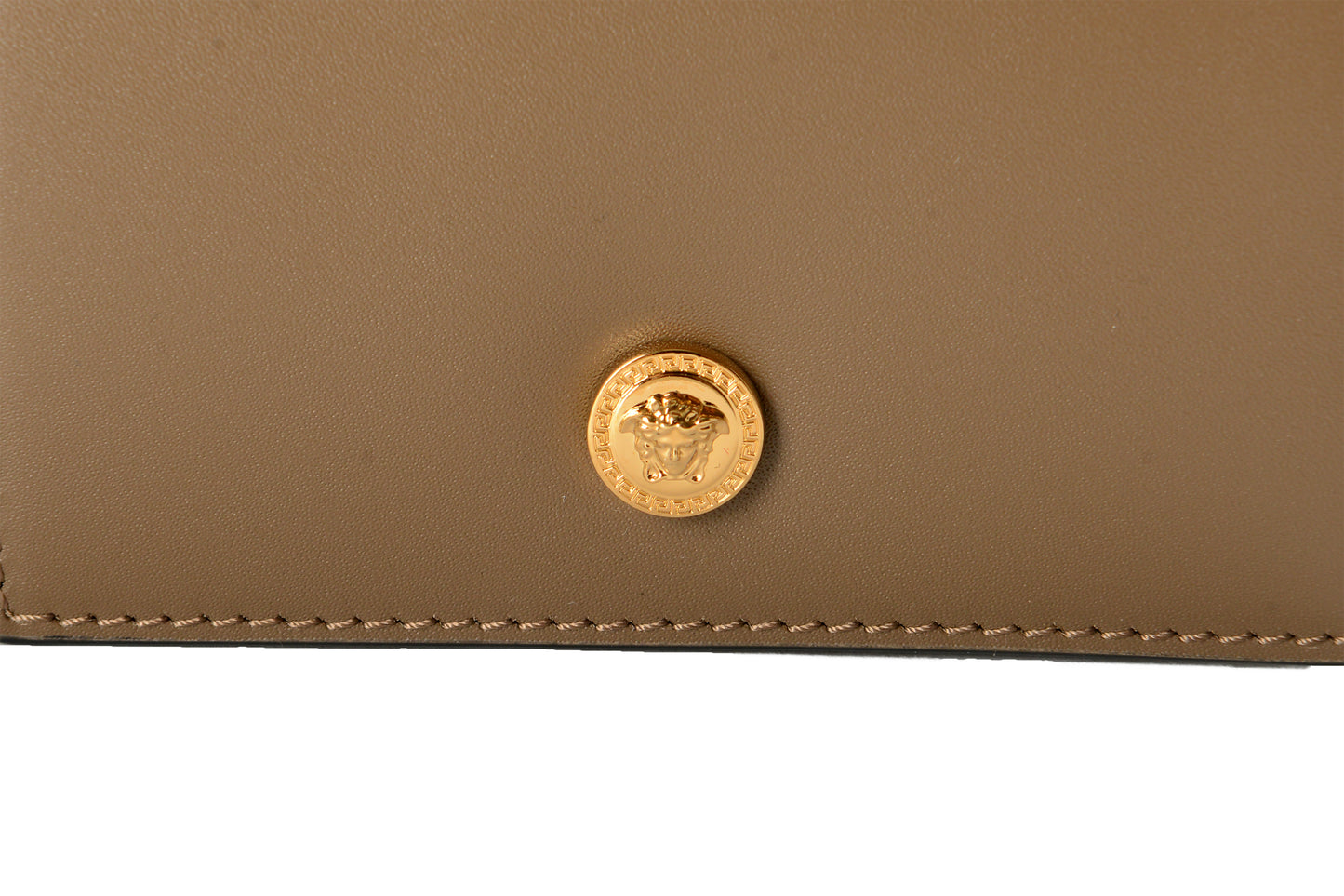 Versace Chestnut 100% Leather Gold Medusa Head Trifold Wallet