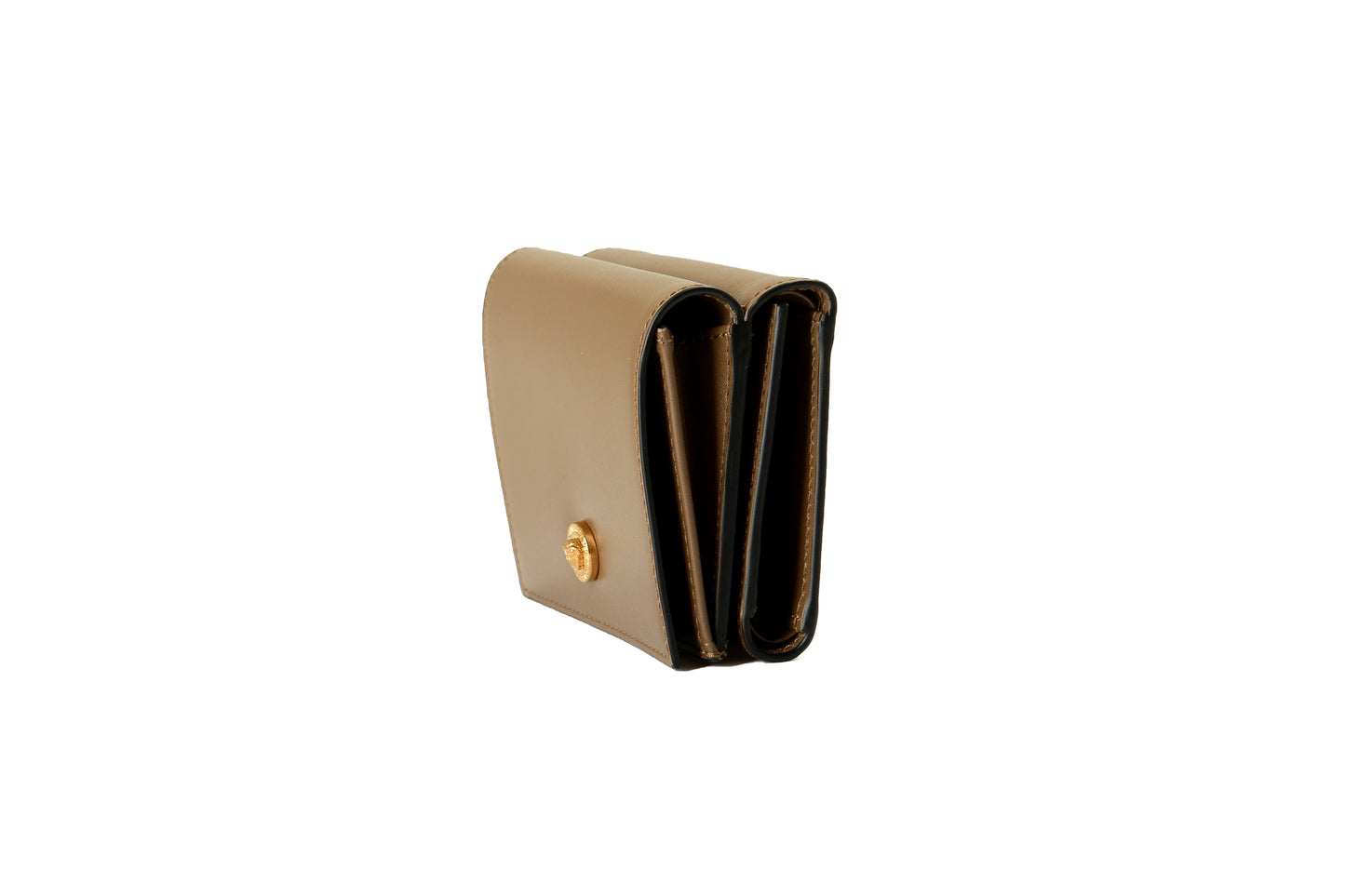 Versace Chestnut 100% Leather Gold Medusa Head Trifold Wallet