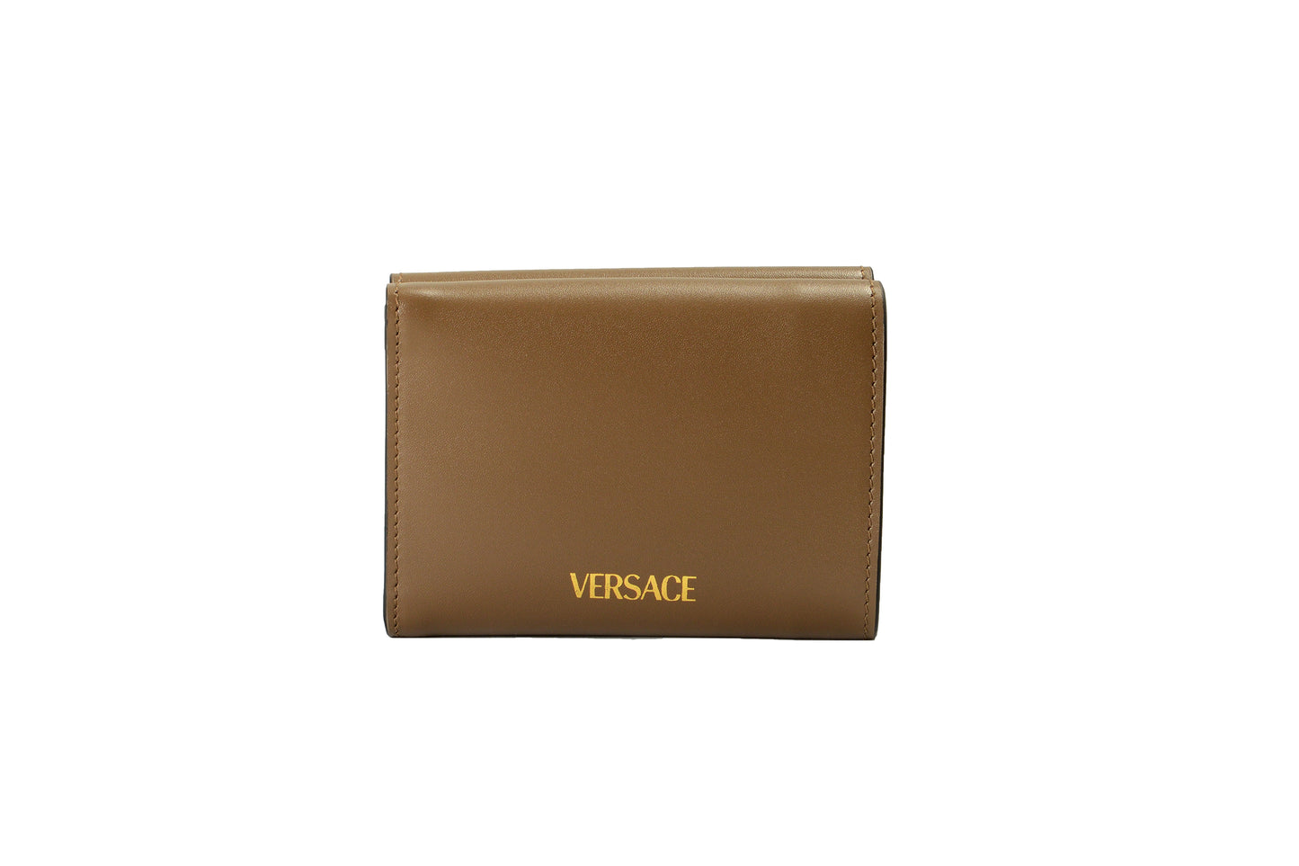 Versace Chestnut 100% Leather Gold Medusa Head Trifold Wallet
