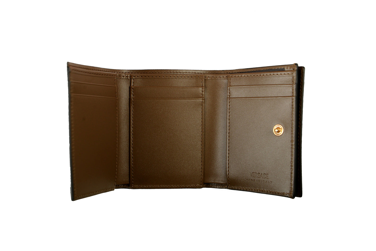 Versace Chestnut 100% Leather Gold Medusa Head Trifold Wallet