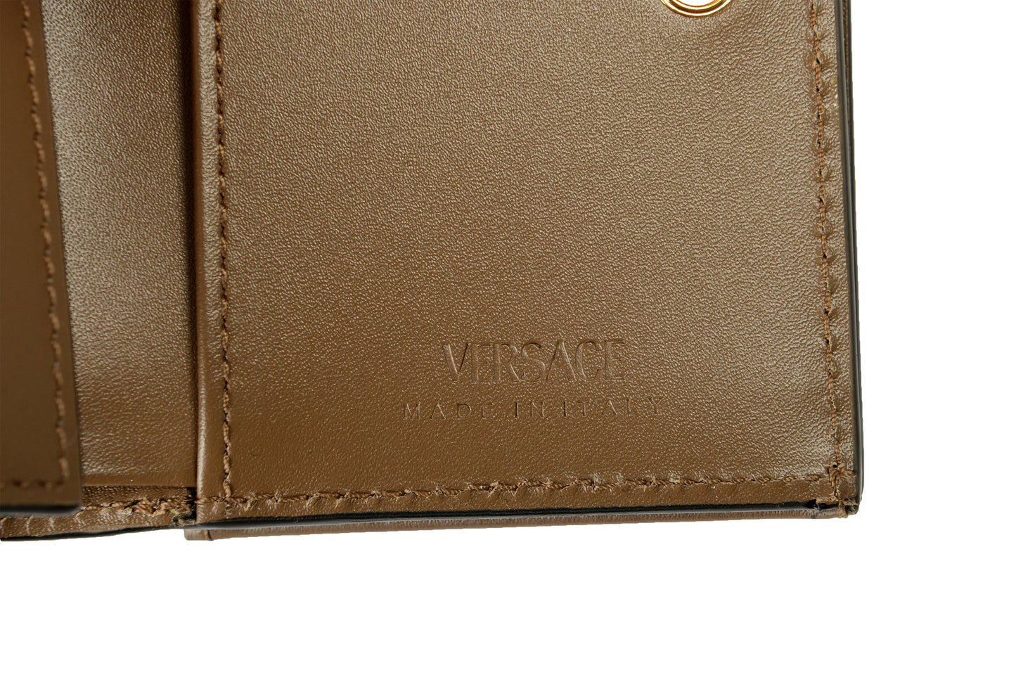 Versace Chestnut 100% Leather Gold Medusa Head Trifold Wallet