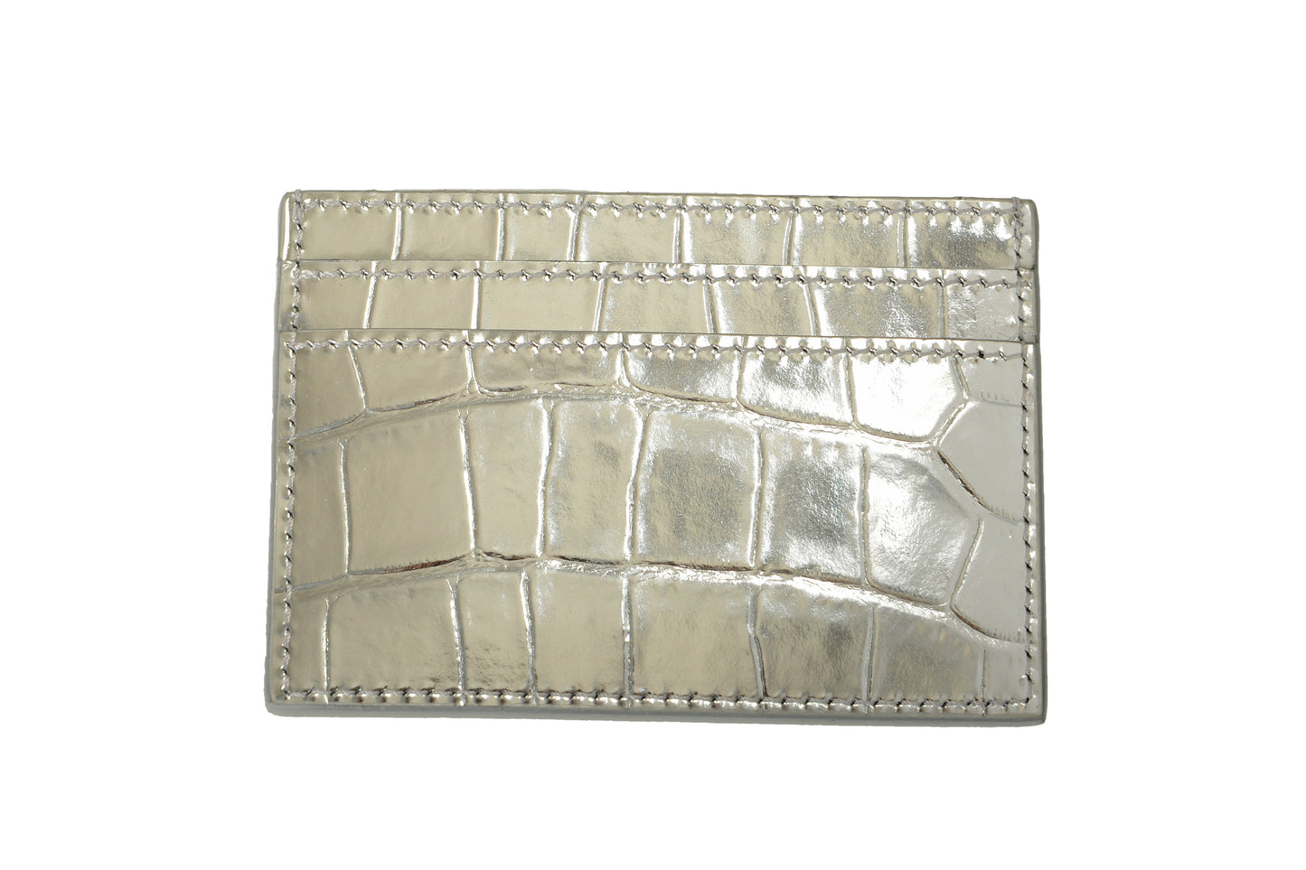 Versace Silver Croc Print Leather Silver Creeca Logo Card Case Holder