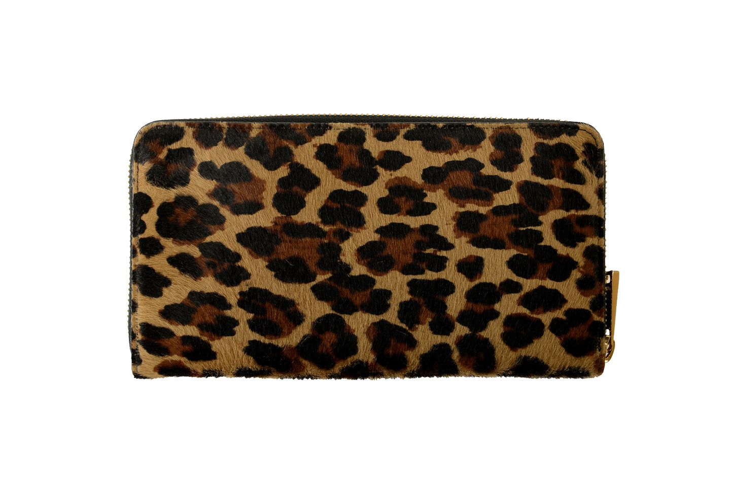 Versace Pony Hair Leather Gold Medusa Head Leopard Print Zip Around Wallet