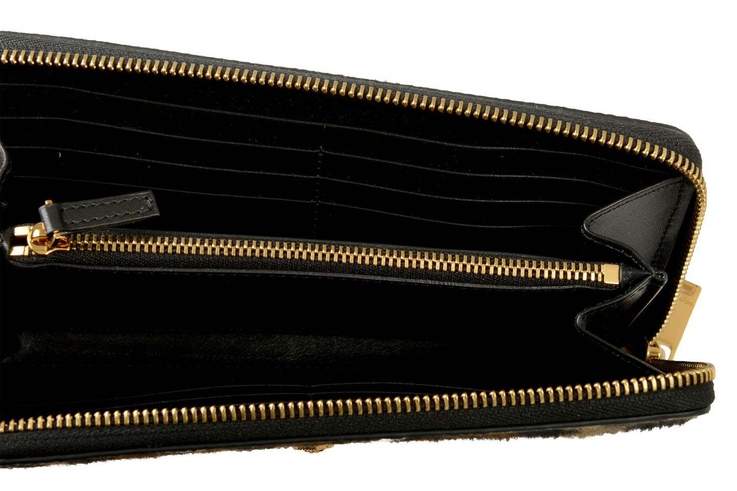 Versace Pony Hair Leather Gold Medusa Head Leopard Print Zip Around Wallet