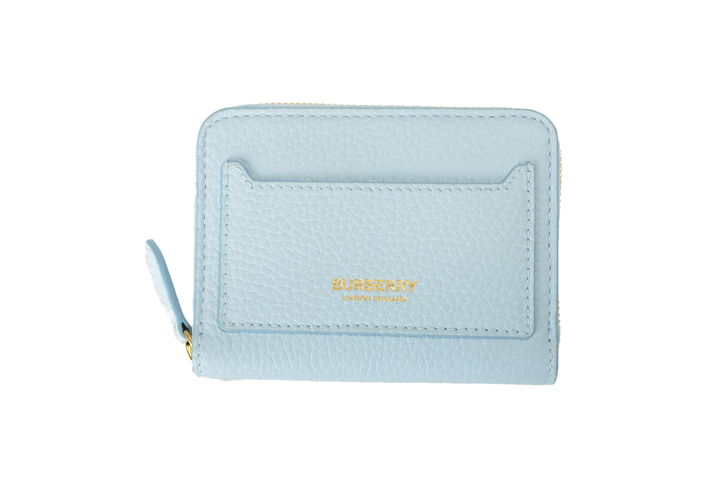 Burberry 100% Pebble Leather Pale Blue Mini Zip Around Wallet