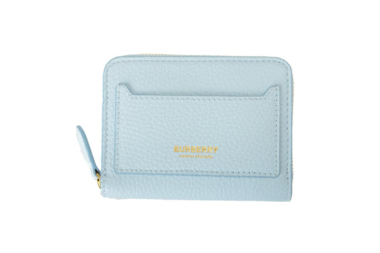 Burberry 100% Pebble Leather Pale Blue Mini Zip Around Wallet