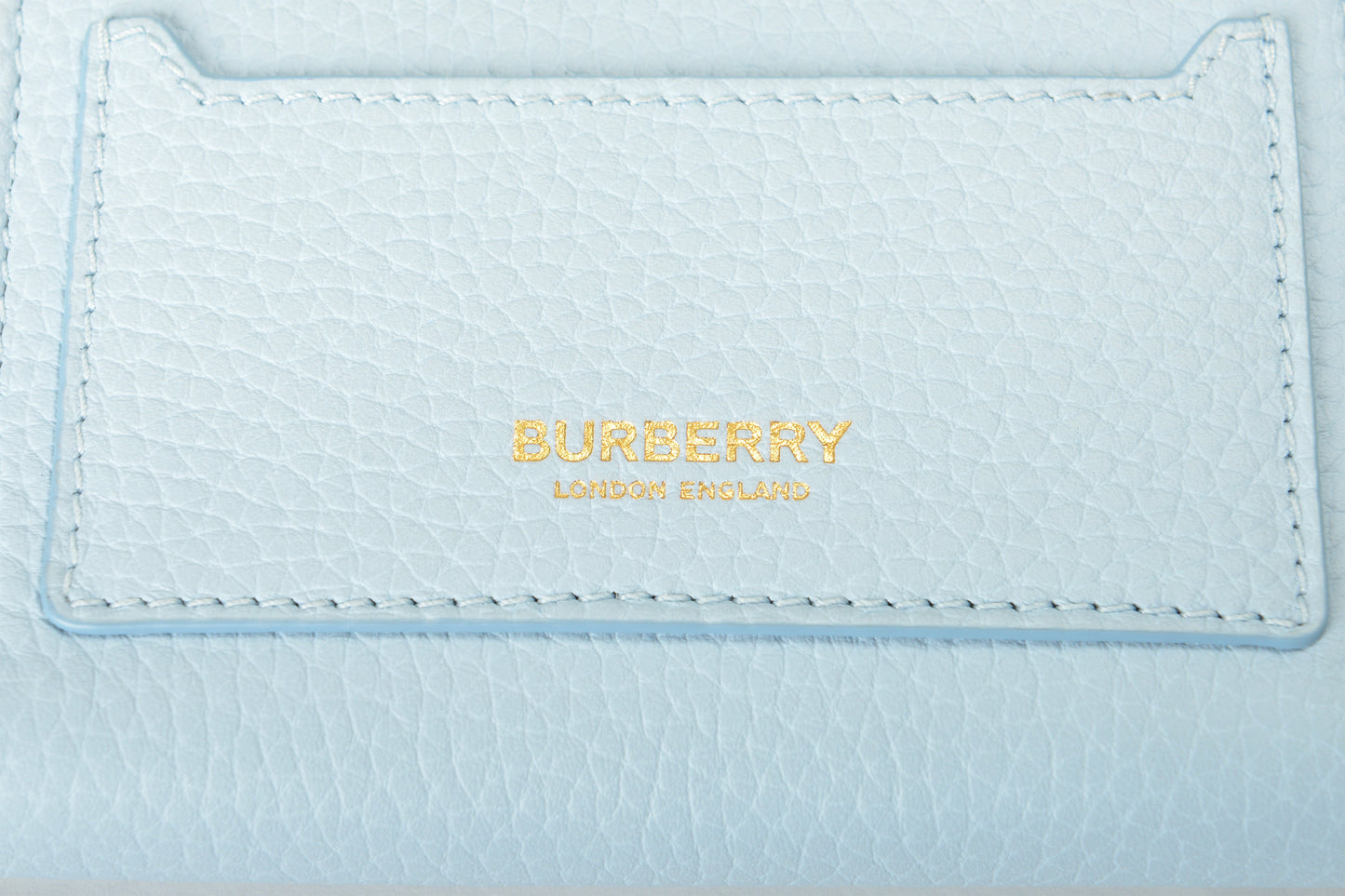 Burberry 100% Pebble Leather Pale Blue Mini Zip Around Wallet