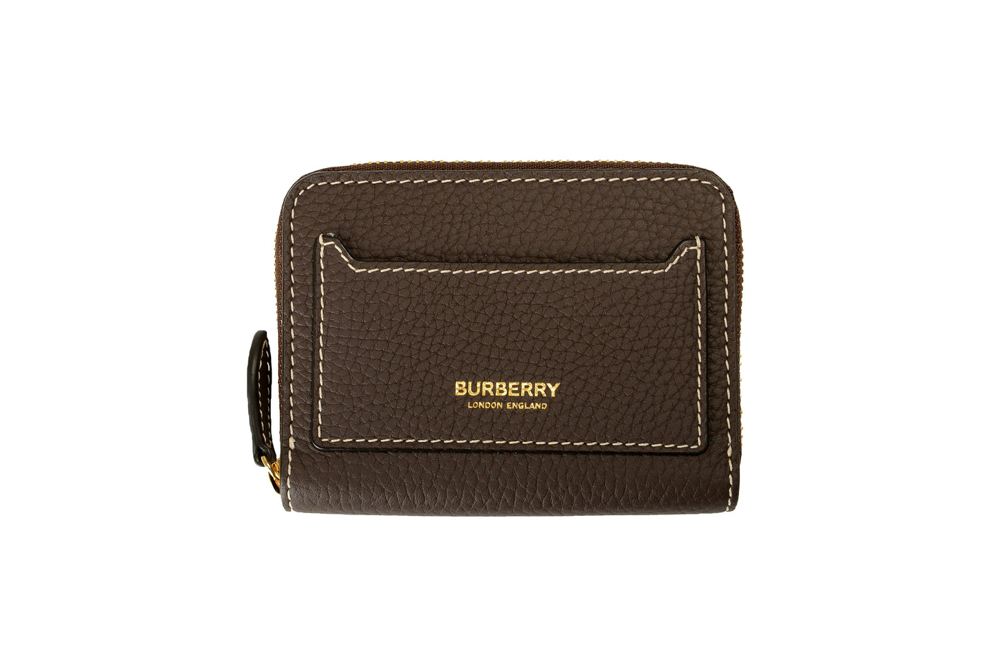 Burberry 100% Pebble Leather Brown Mini Zip Around Wallet