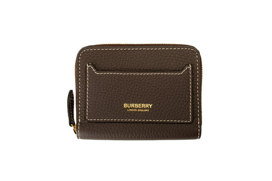 Burberry 100% Pebble Leather Brown Mini Zip Around Wallet