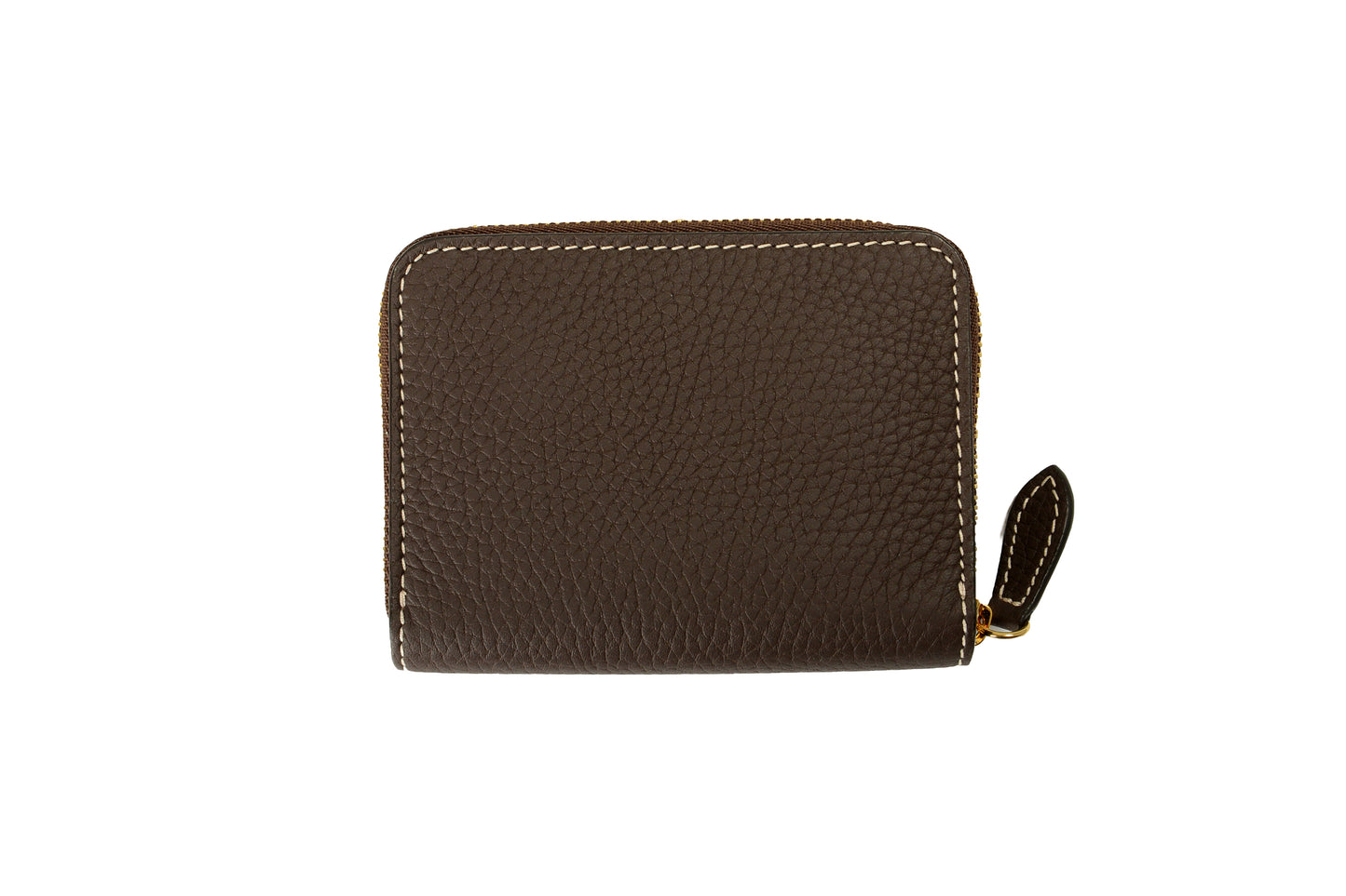 Burberry 100% Pebble Leather Brown Mini Zip Around Wallet