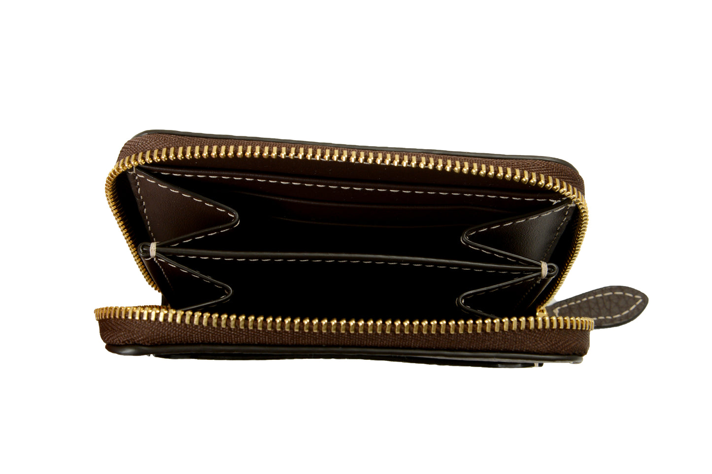 Burberry 100% Pebble Leather Brown Mini Zip Around Wallet