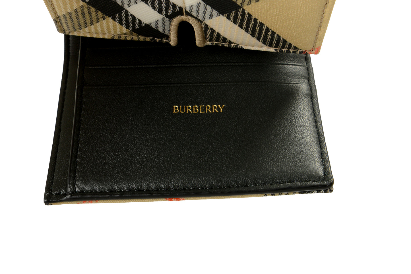Burberry Sand Ip Check Snip Leather Compact Wallet