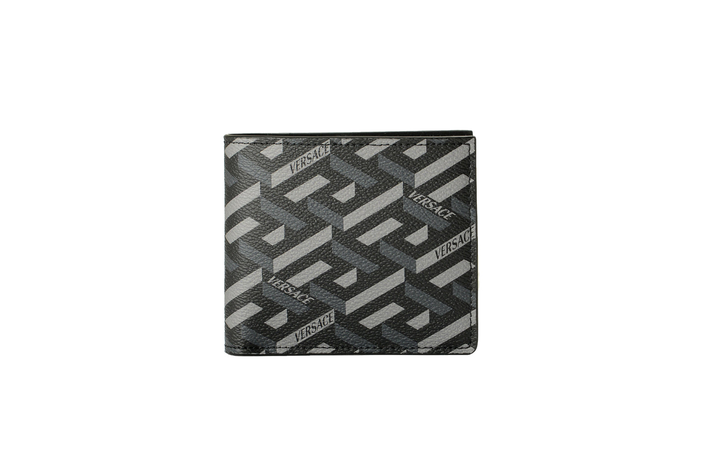 Versace Coated Canvas & Leather Monogram Bifold Wallet
