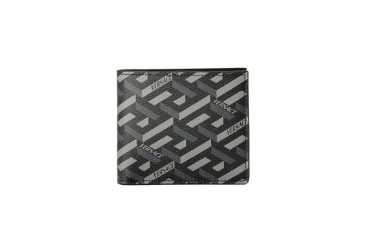 Versace Coated Canvas & Leather Monogram Bifold Wallet