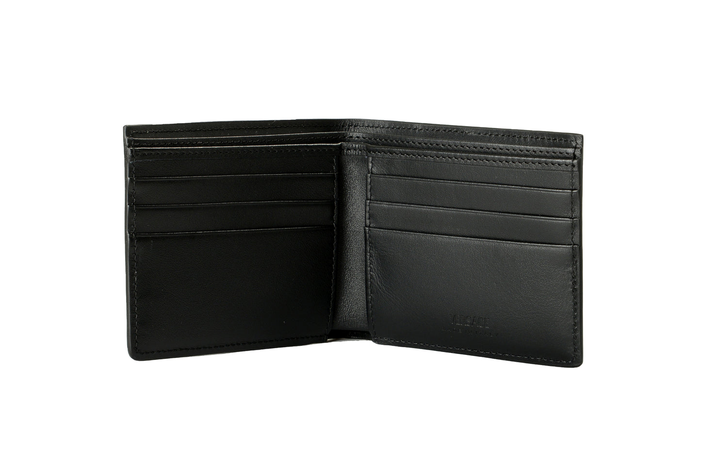 Versace Coated Canvas & Leather Monogram Bifold Wallet