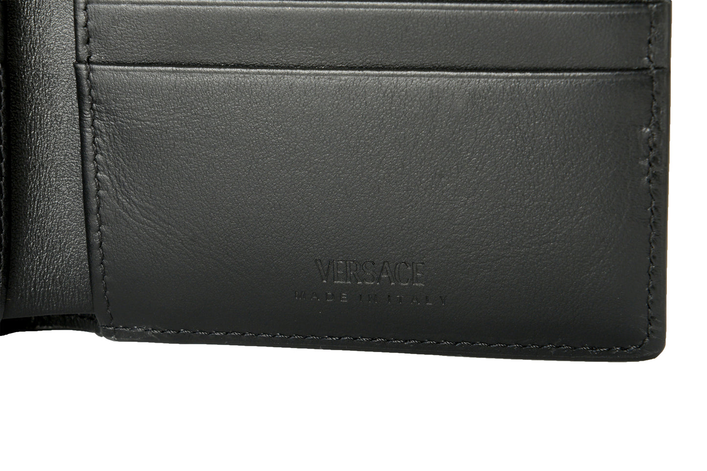Versace Coated Canvas & Leather Monogram Bifold Wallet