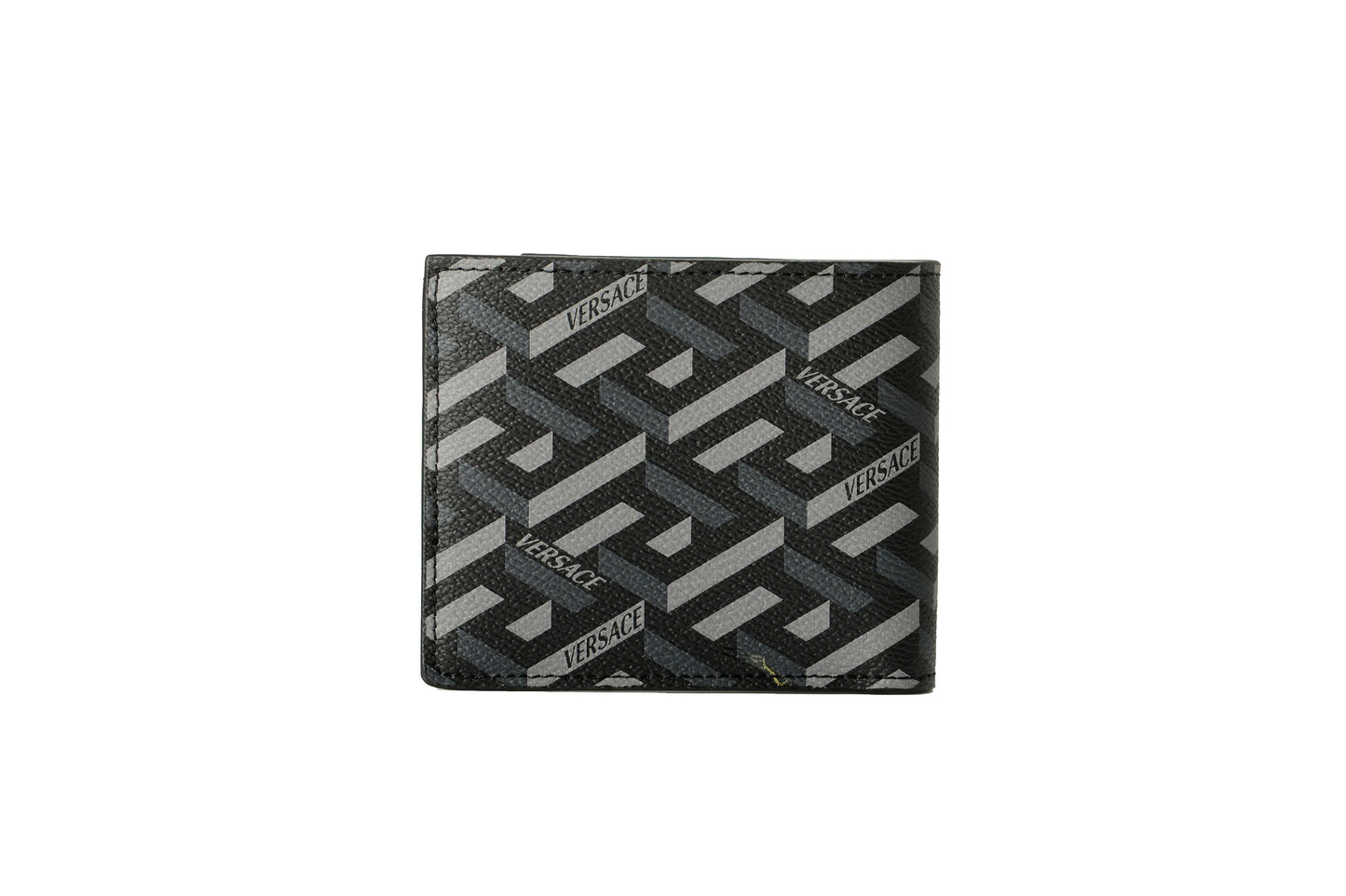 Versace Coated Canvas & Leather Monogram Bifold Wallet