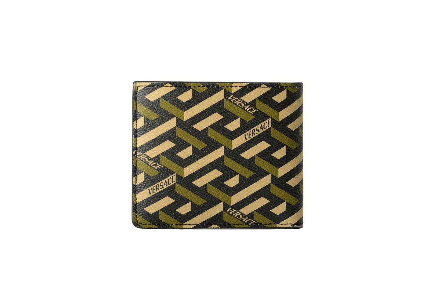 Versace Coated Canvas & Leather Monogram Bifold Wallet