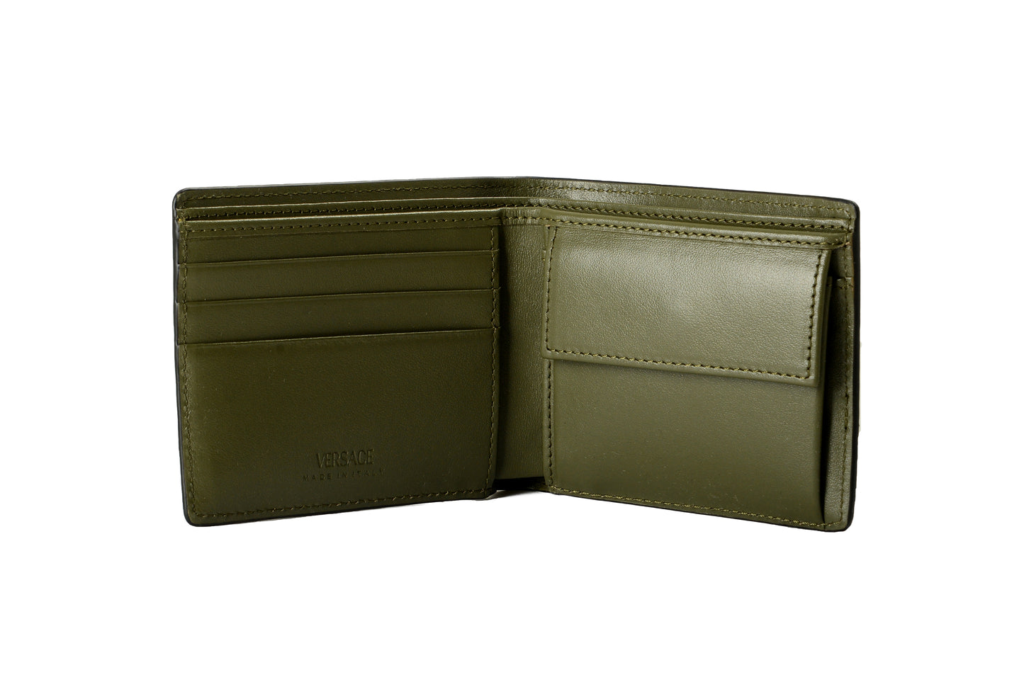 Versace 100% Leather Croc Print Gold Medusa Head Bifold Wallet W/Coin Pocket