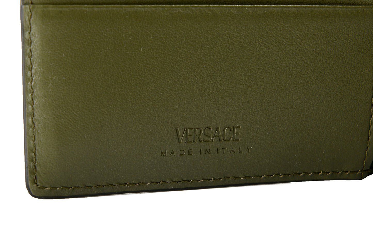 Versace 100% Leather Croc Print Gold Medusa Head Bifold Wallet W/Coin Pocket