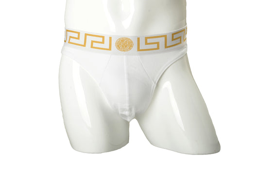 Versace Men's White Gold Border Stretch Thong Underwear VersaceSz 8 US 2XL IT 56