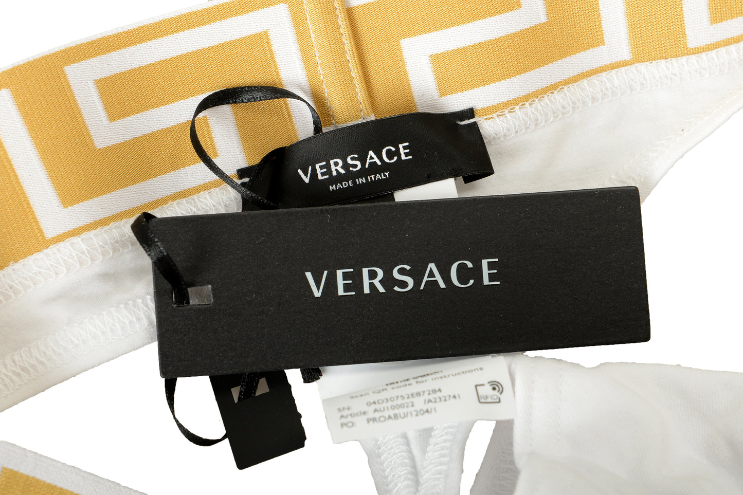 Versace Men's White Gold Border Stretch Thong Underwear VersaceSz 8 US 2XL IT 56