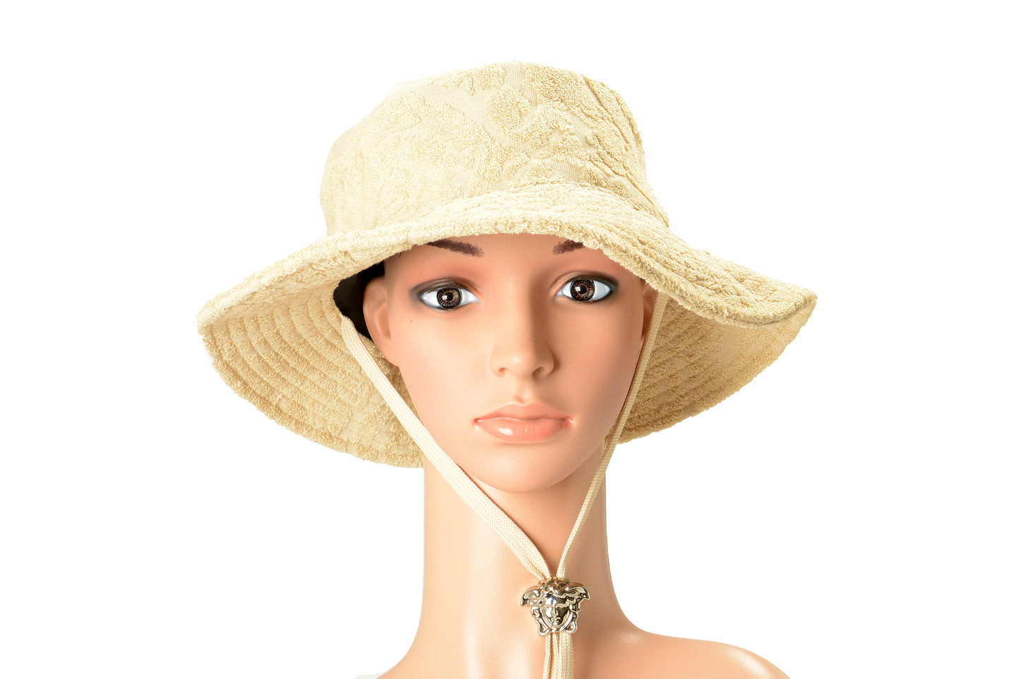 Versace Sand Beige Barocco Print Towel Stitch Bucket Hat Size 59
