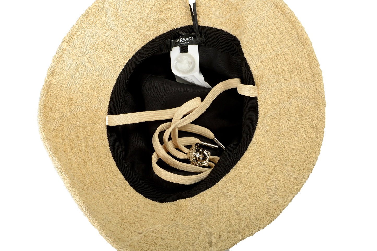 Versace Sand Beige Barocco Print Towel Stitch Bucket Hat Size 59