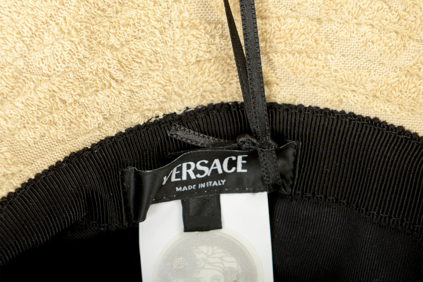 Versace Sand Beige Barocco Print Towel Stitch Bucket Hat Size 59