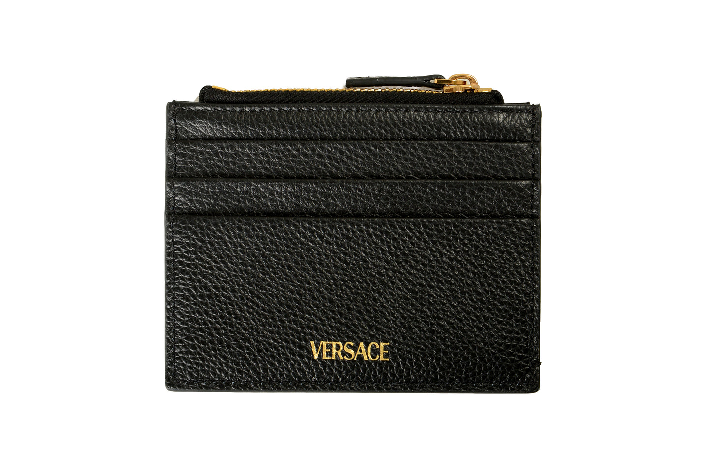 Versace Black 100% Textured Leather V-Logo Card Case