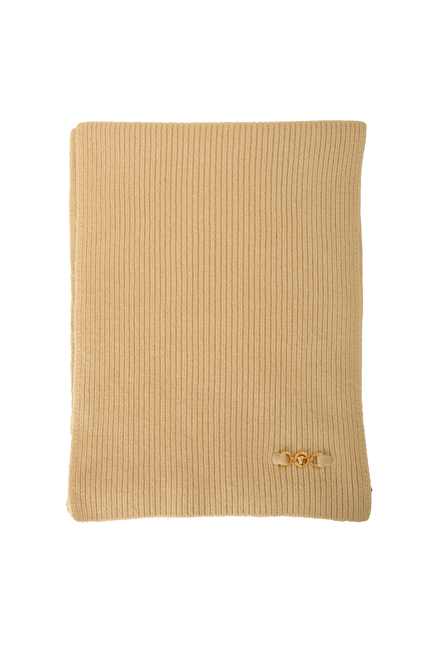 Versace Unisex Beige Wool Cashmere Ribbed Knitted Scarf