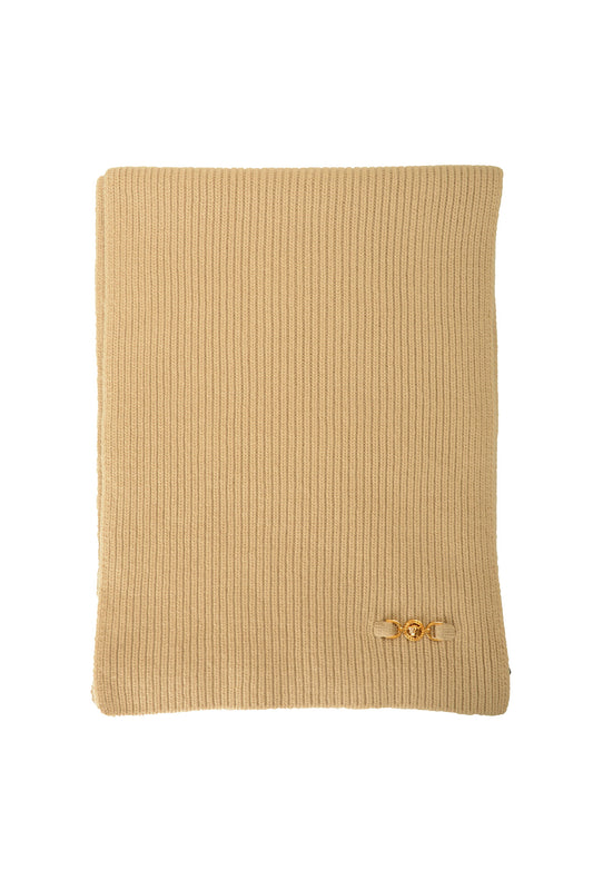 Versace Unisex Beige Wool Cashmere Ribbed Knitted Scarf