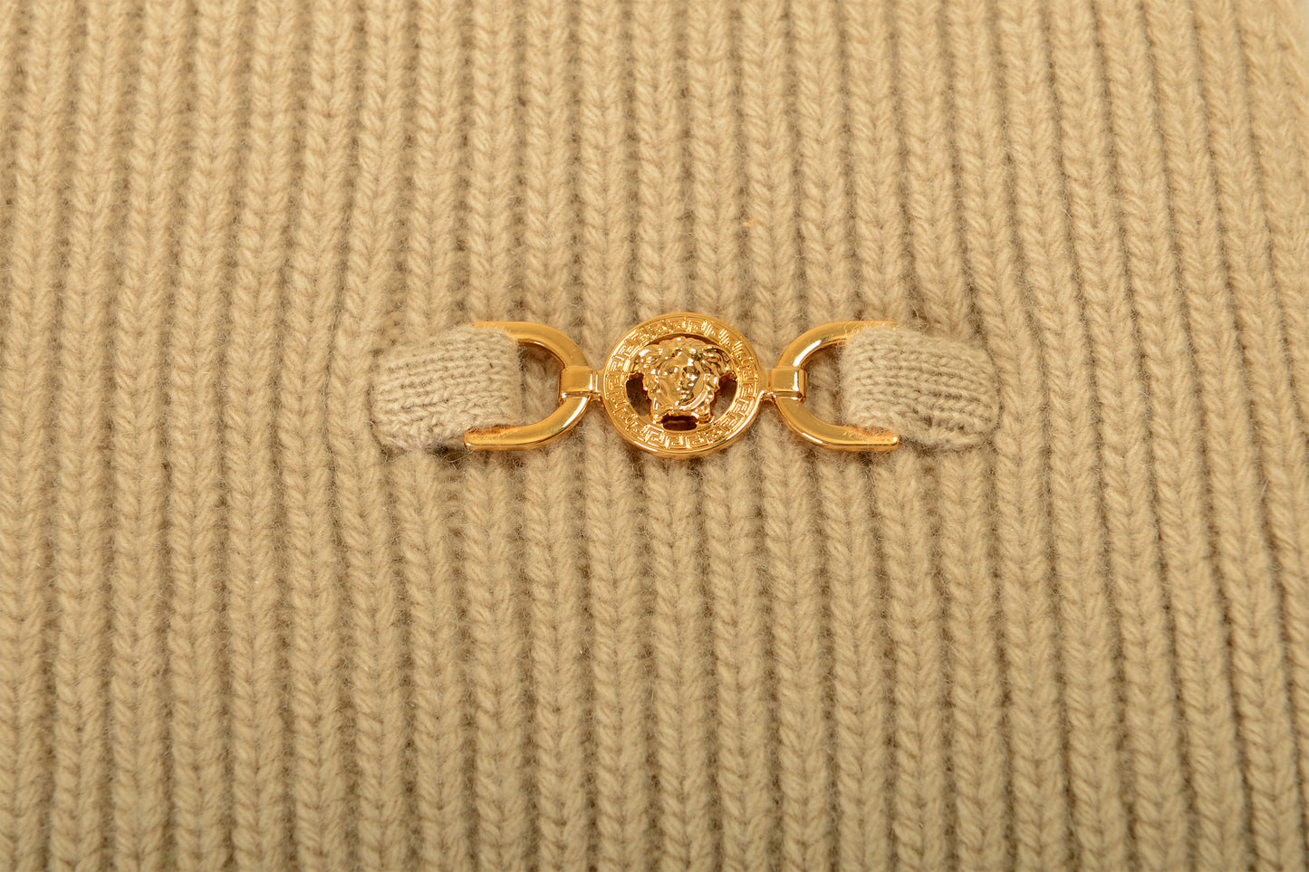 Versace Unisex Beige Wool Cashmere Ribbed Knitted Scarf