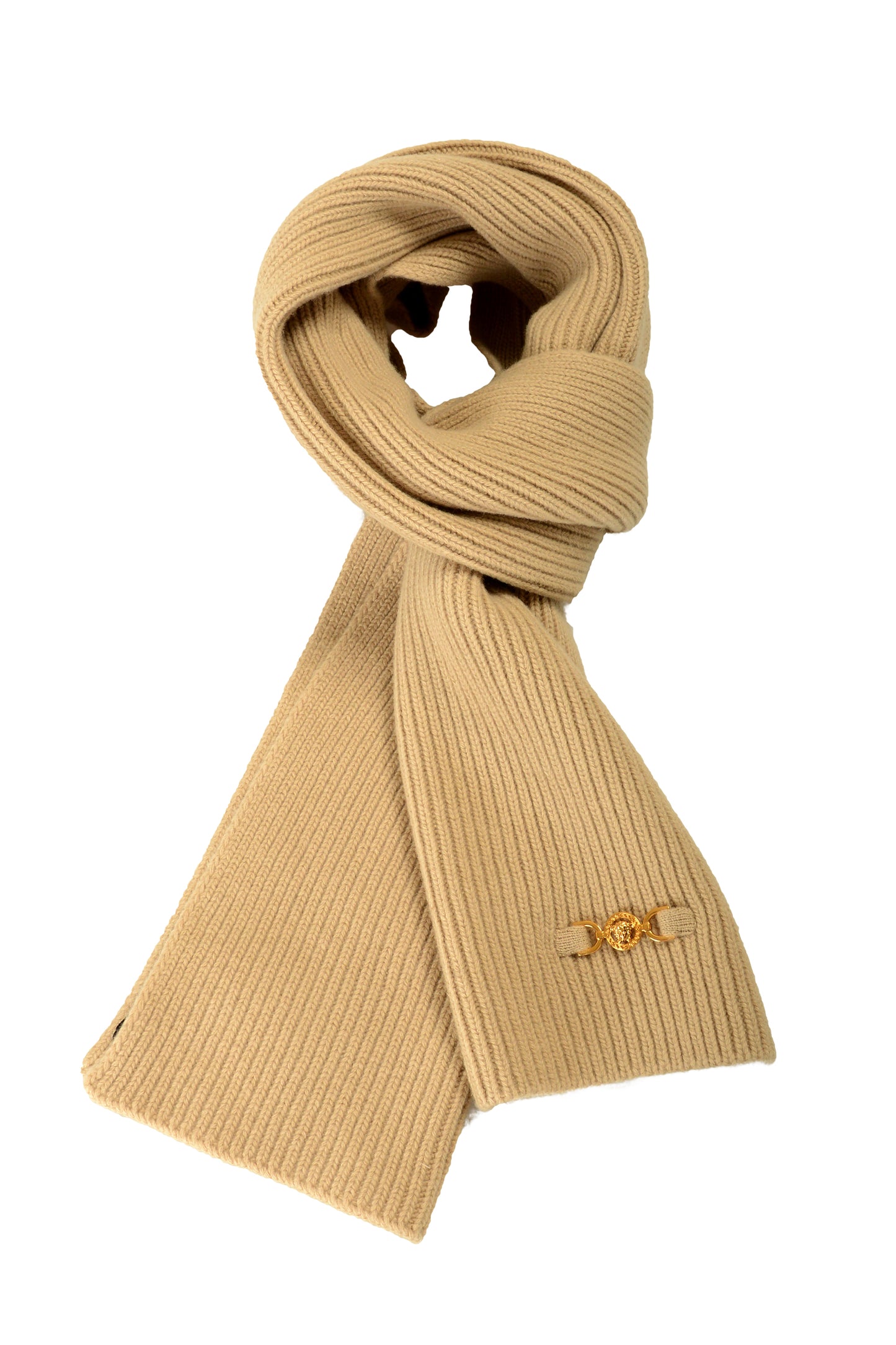 Versace Unisex Beige Wool Cashmere Ribbed Knitted Scarf