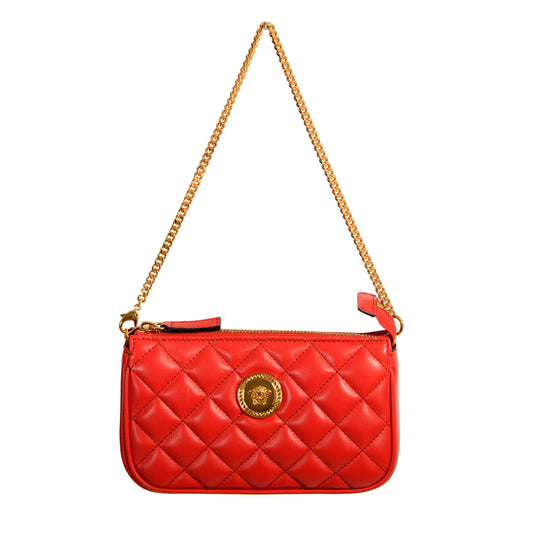 Versace Women's True Red Gold Medusa Quilted Small Handbag Shoulder Bag