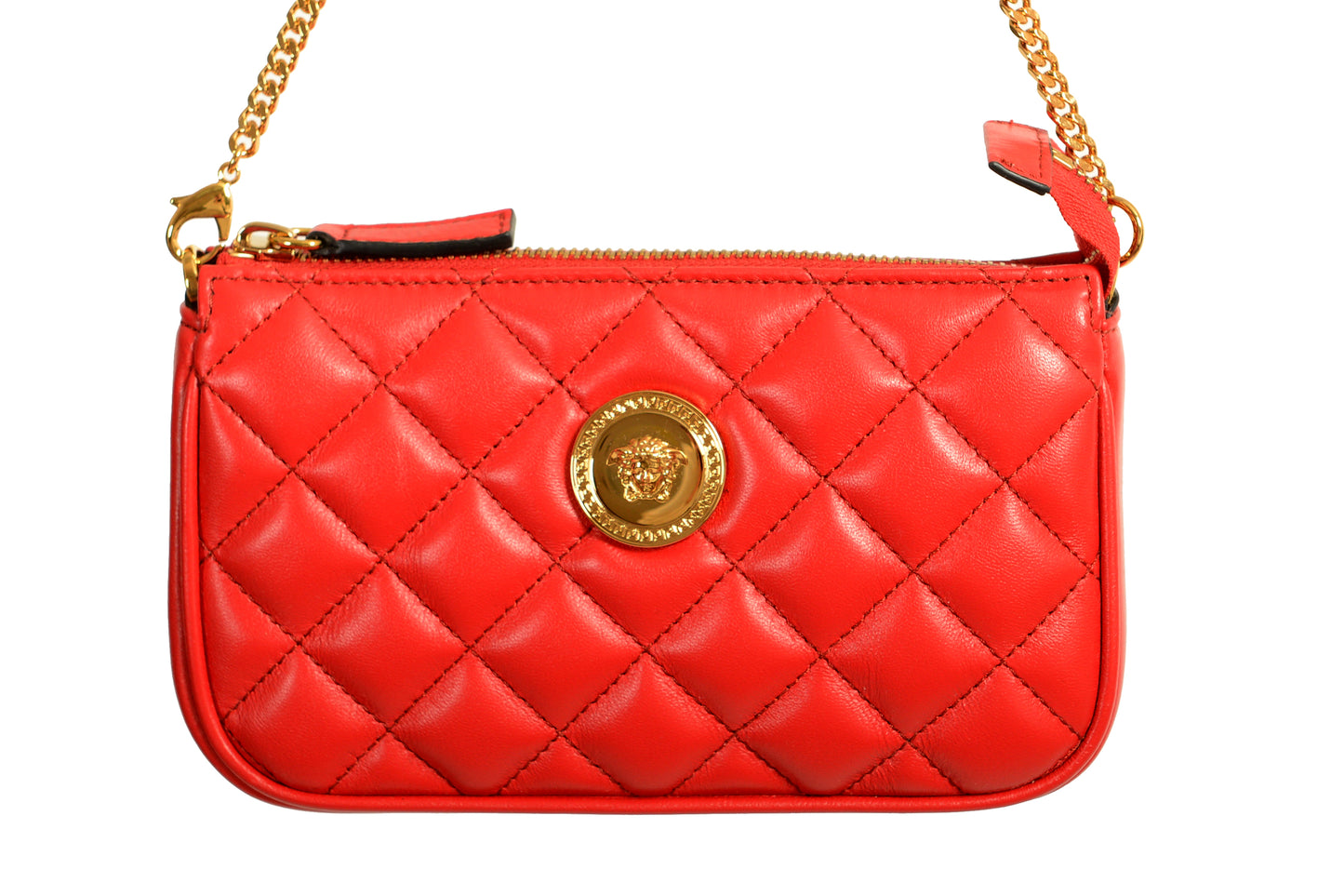 Versace Women's True Red Gold Medusa Quilted Small Handbag Shoulder Bag