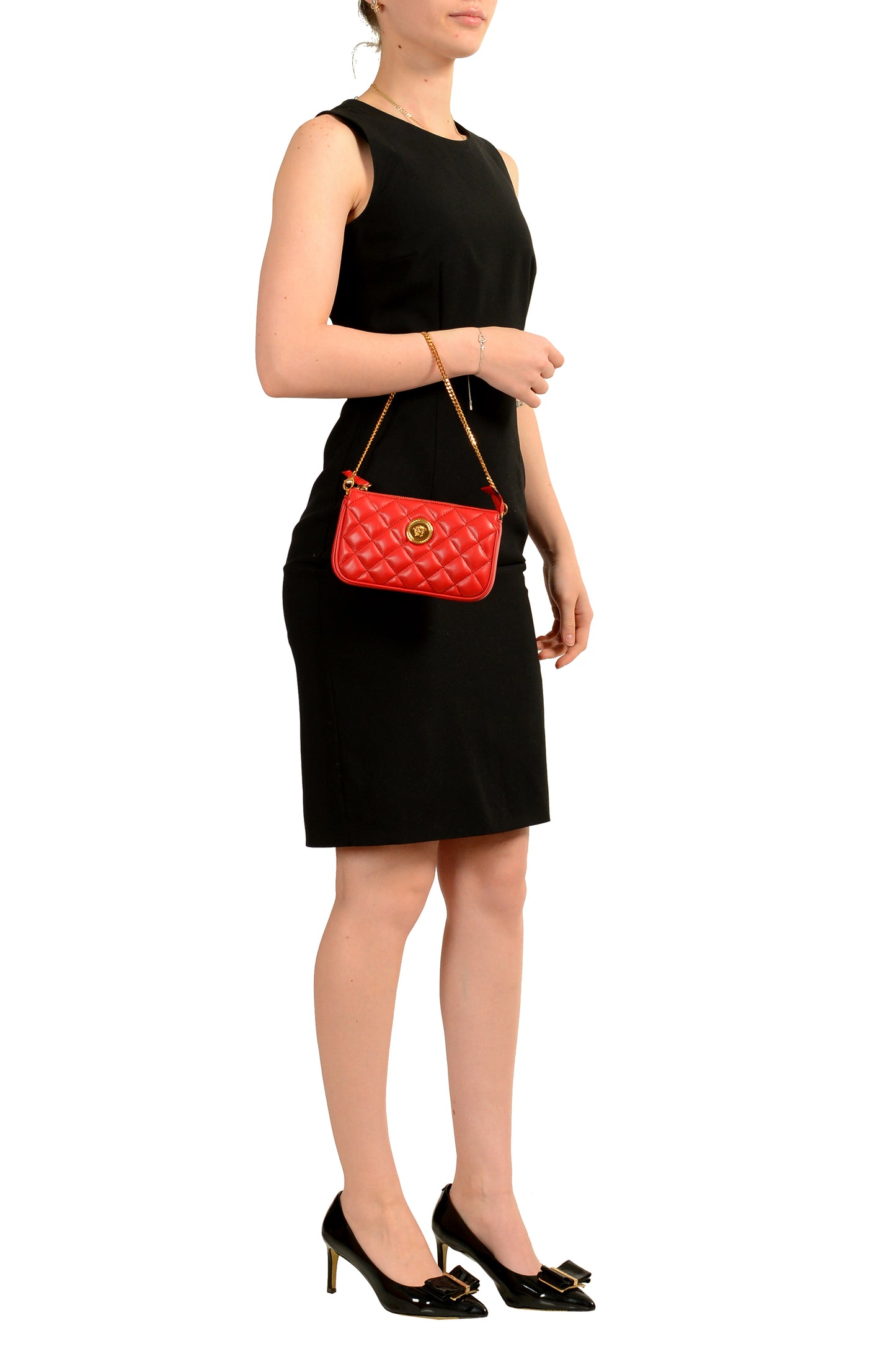 Versace Women's True Red Gold Medusa Quilted Small Handbag Shoulder Bag